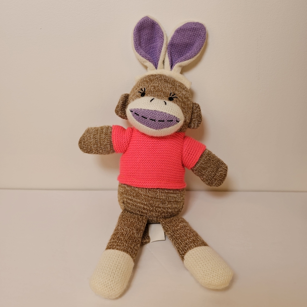 Sock Monkey brown white and purple monkey children's plush toy